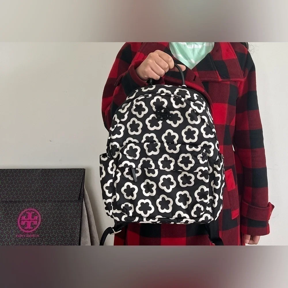 TORY BURCH• ELLA NYLON BACKPACK• IVORY BLACK FLORAL